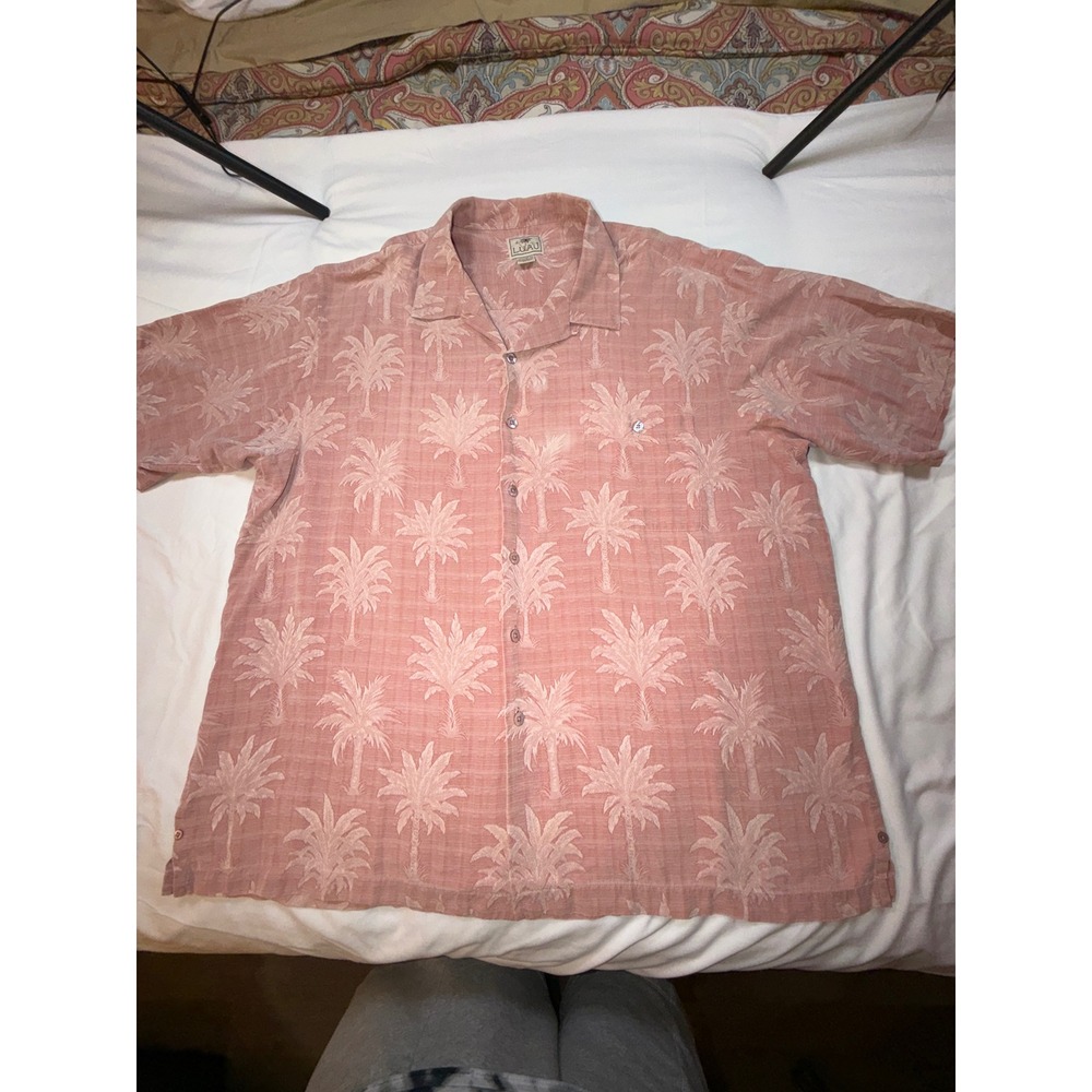 Luau Mens 2XL Silk Palm Tree Camp Shirt Salmon Pink Limited Edition Short Sleeve